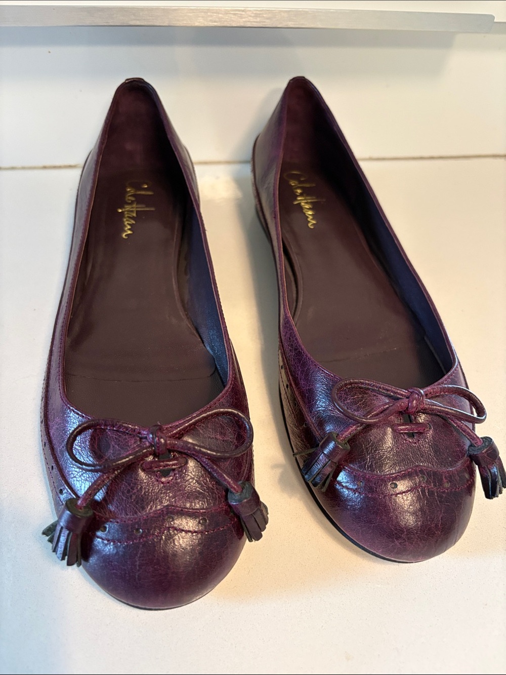 Cole Haan Nike Air Women's Plum Leather Tassel Ballet Flats